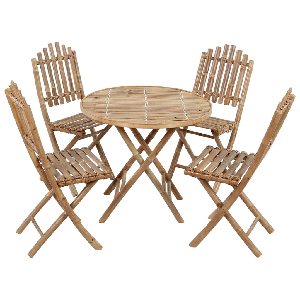 Set da Pranzo da Giardino 5 pz Pieghevole con Cuscini in Bambù | homemem39