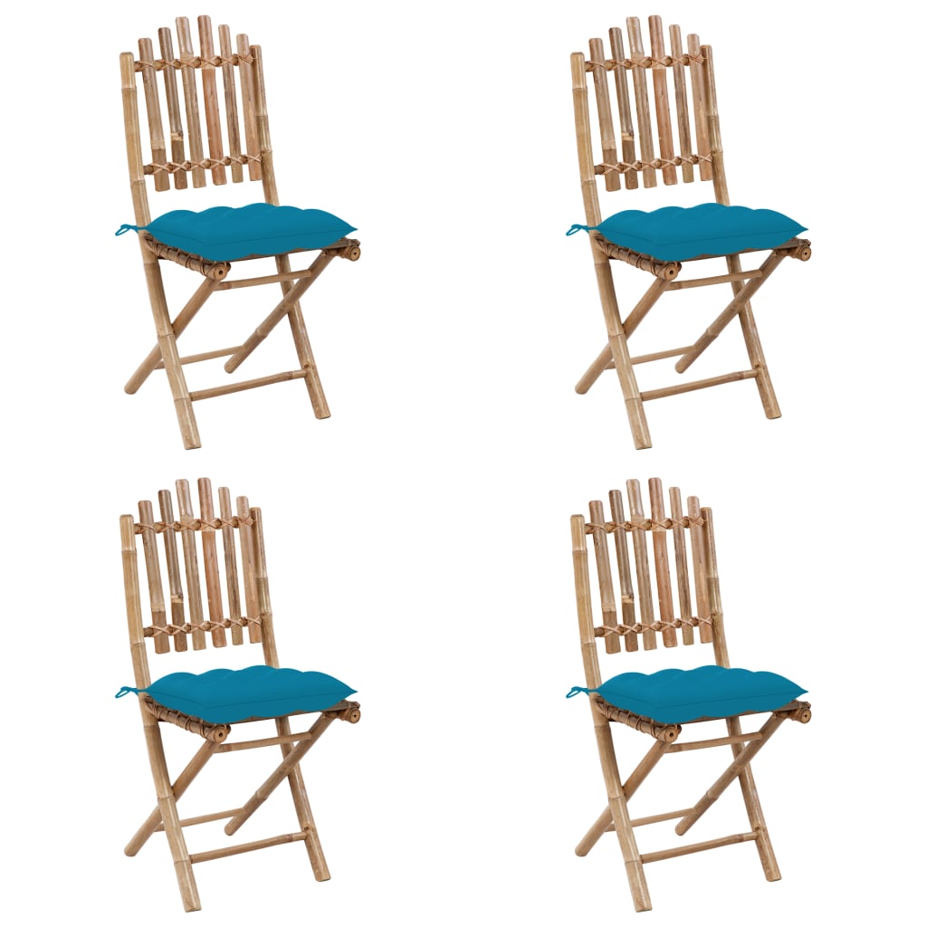 Set da Pranzo da Giardino 5 pz Pieghevole con Cuscini in Bambù