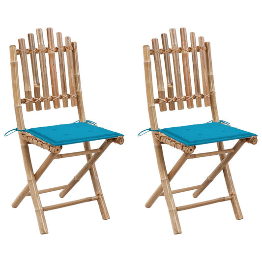 Folding Garden Chairs 2 pcs with Bamboo Cushions