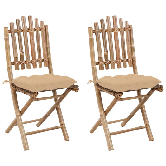 Folding Garden Chairs 2 pcs with Bamboo Cushions