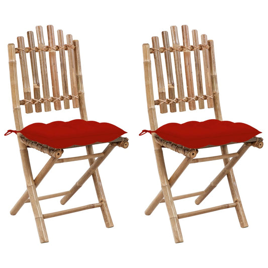 Folding Garden Chairs 2 pcs with Bamboo Cushions