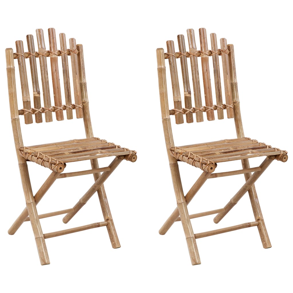 Folding Garden Chairs 2 pcs with Bamboo Cushions