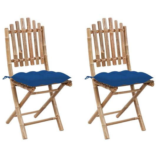 Folding Garden Chairs 2 pcs with Bamboo Cushions