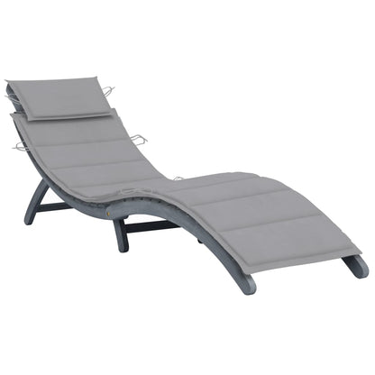 Sun lounger with cushion in solid acacia wood