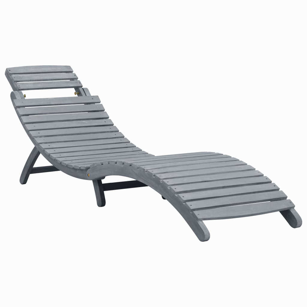 Sun lounger with cushion in solid acacia wood