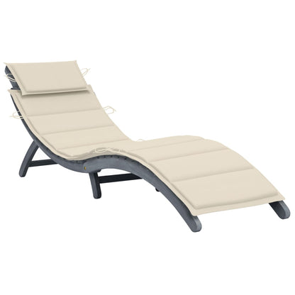 Sun lounger with cushion in solid acacia wood