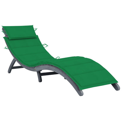 Sun lounger with cushion in solid acacia wood