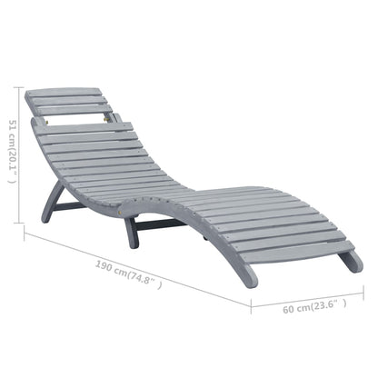 Sun lounger with cushion in solid acacia wood