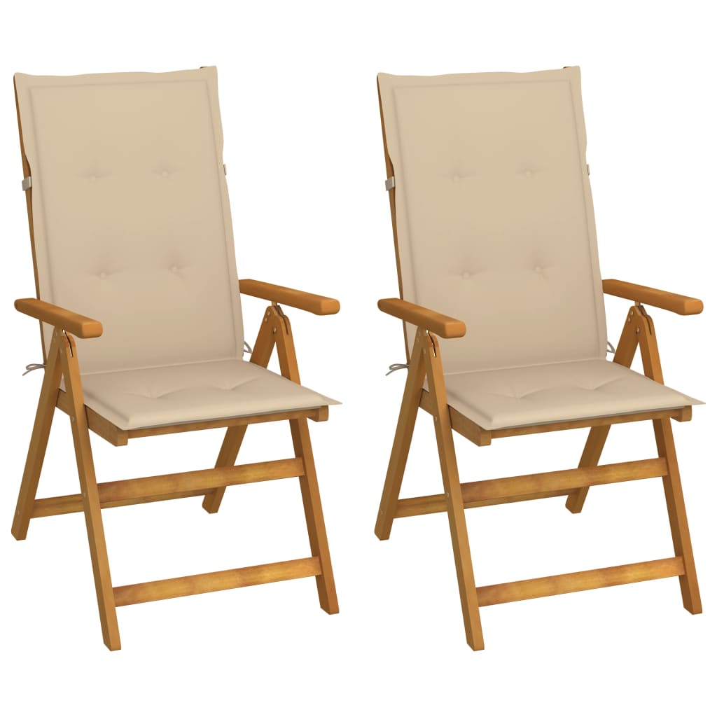Reclining Garden Chairs 2 pcs with Solid Acacia Cushions