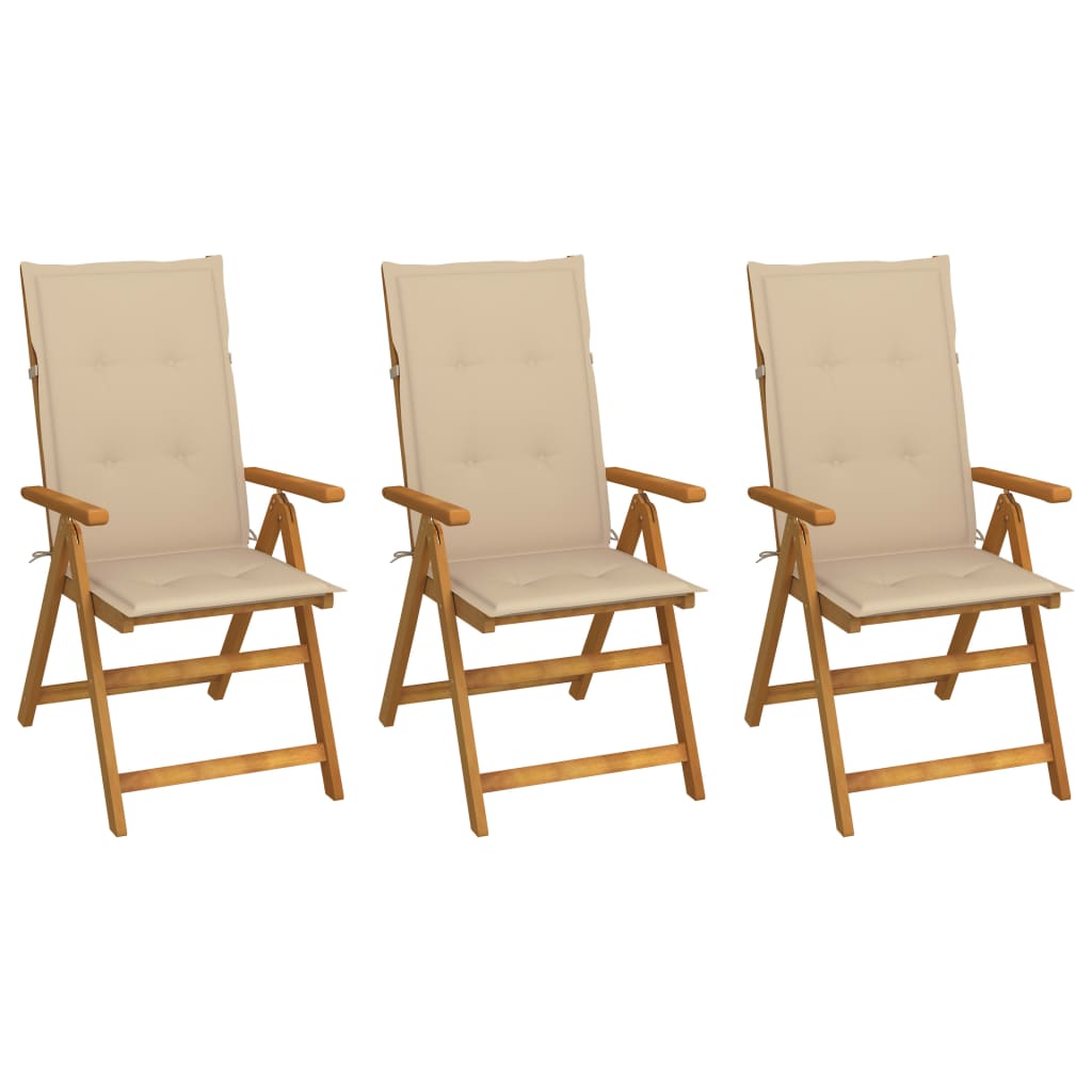 Folding Garden Chairs 3 pcs with Solid Acacia Cushions