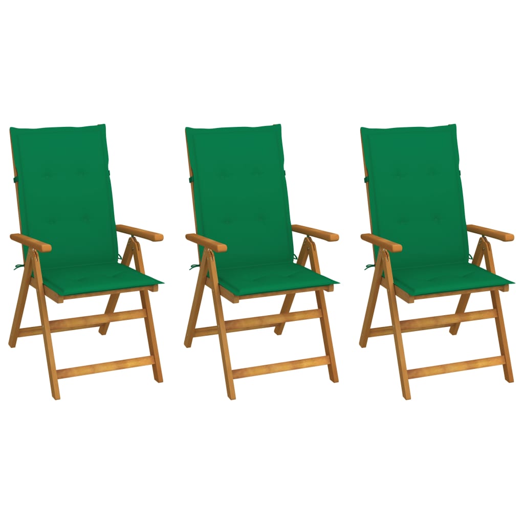 Folding Garden Chairs 3 pcs with Solid Acacia Cushions