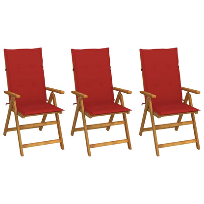 3pcs Folding Garden Chairs with Solid Acacia Cushions