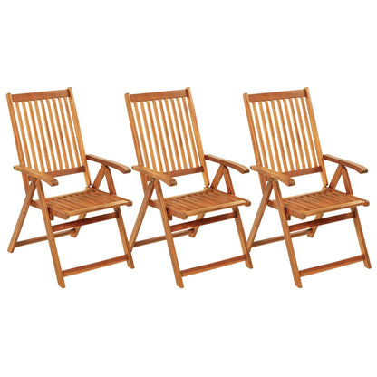 3pcs Folding Garden Chairs with Solid Acacia Cushions