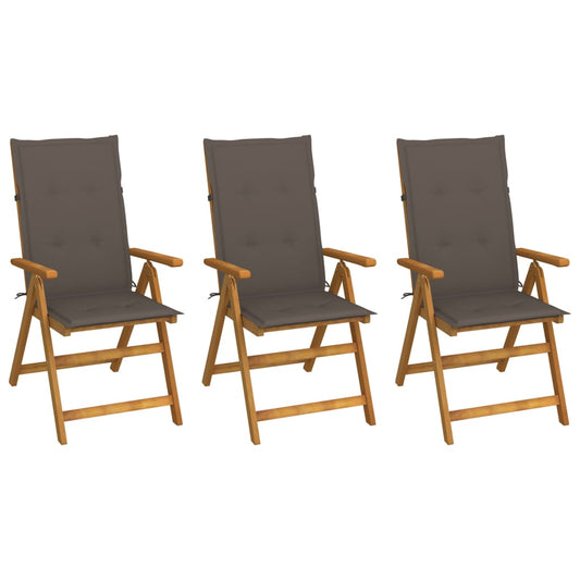 3pcs Folding Garden Chairs with Solid Acacia Cushions