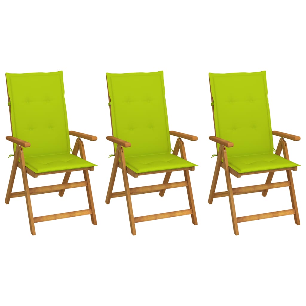 Folding Garden Chairs 3 pcs with Solid Acacia Cushions