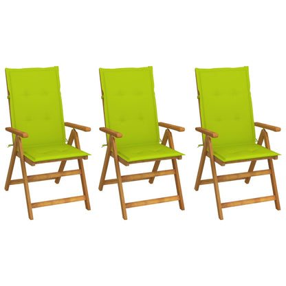 Folding Garden Chairs 3 pcs with Solid Acacia Cushions