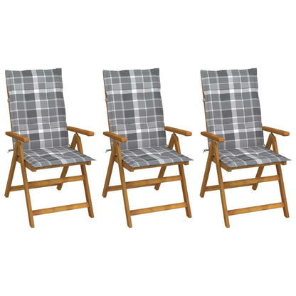 Folding Garden Chairs 3 pcs with Solid Acacia Cushions