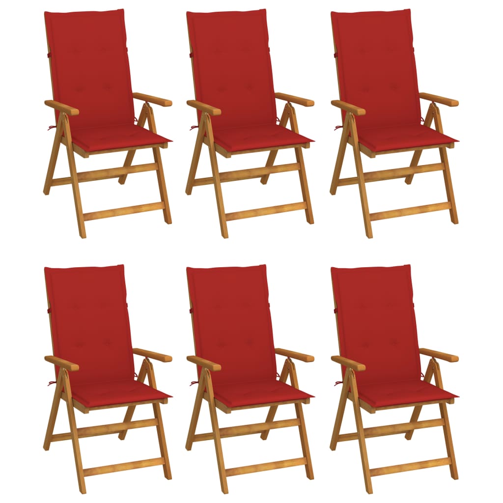 Folding Garden Chairs 6 pcs with Solid Acacia Cushions