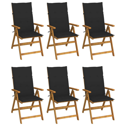 Folding Garden Chairs 6 pcs with Solid Acacia Cushions