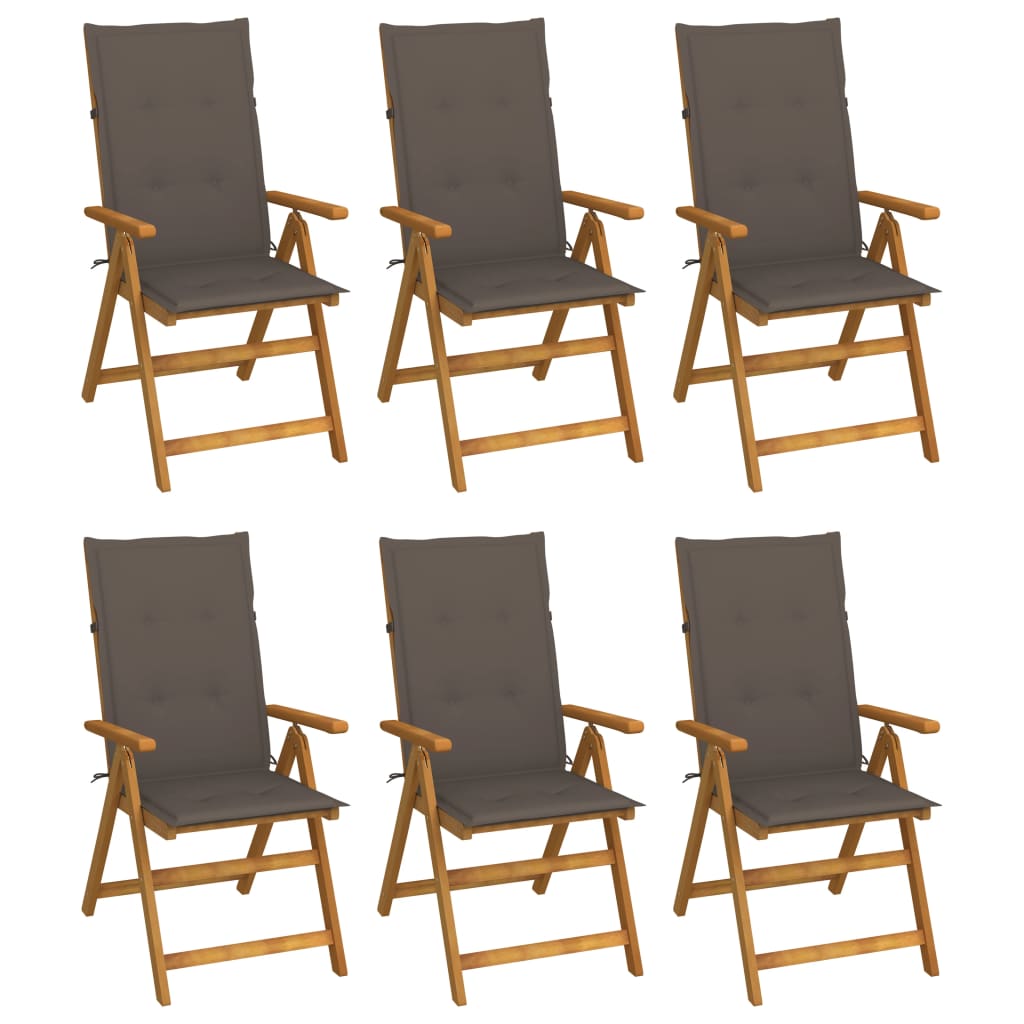 Folding Garden Chairs 6 pcs with Solid Acacia Cushions