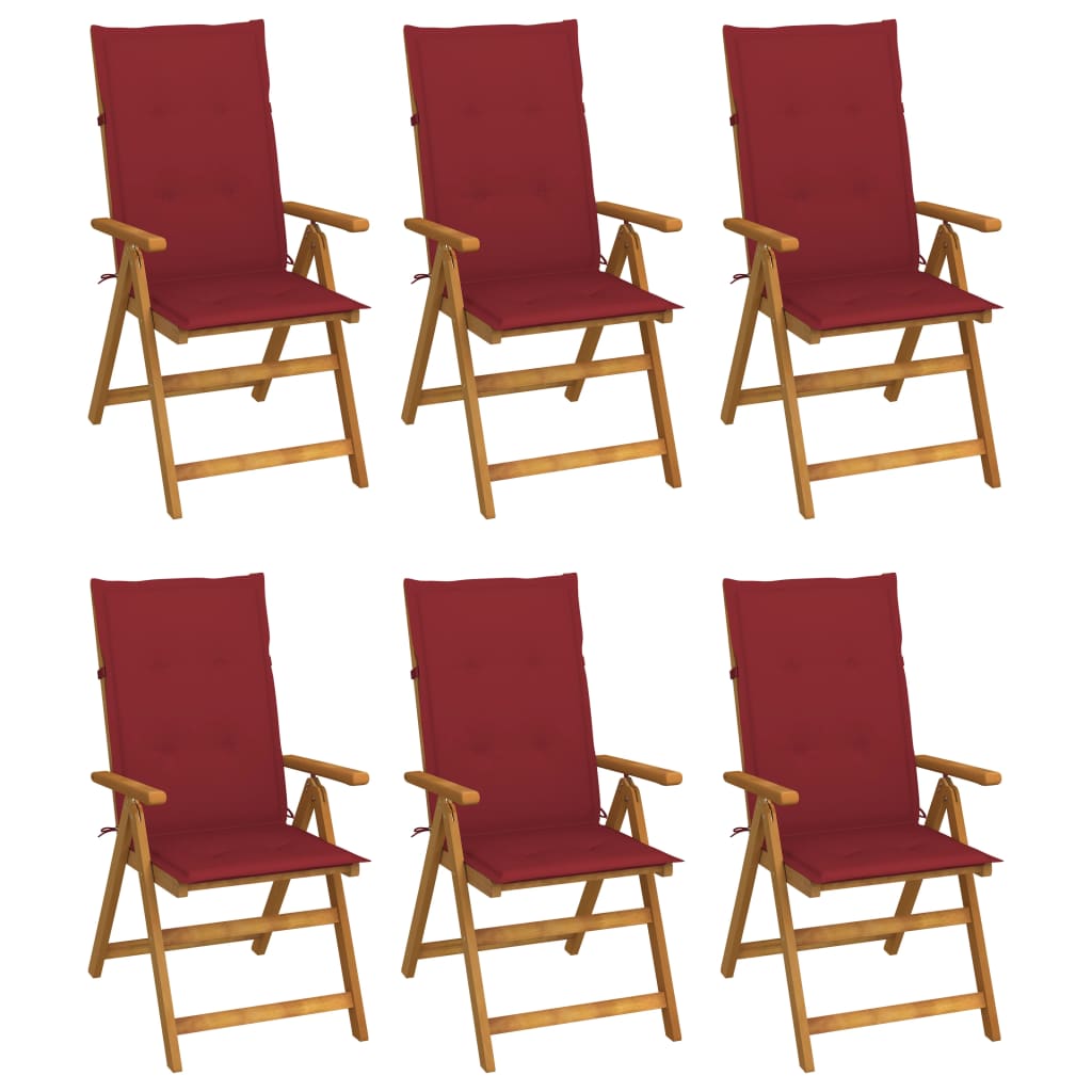 Folding Garden Chairs 6 pcs with Solid Acacia Cushions