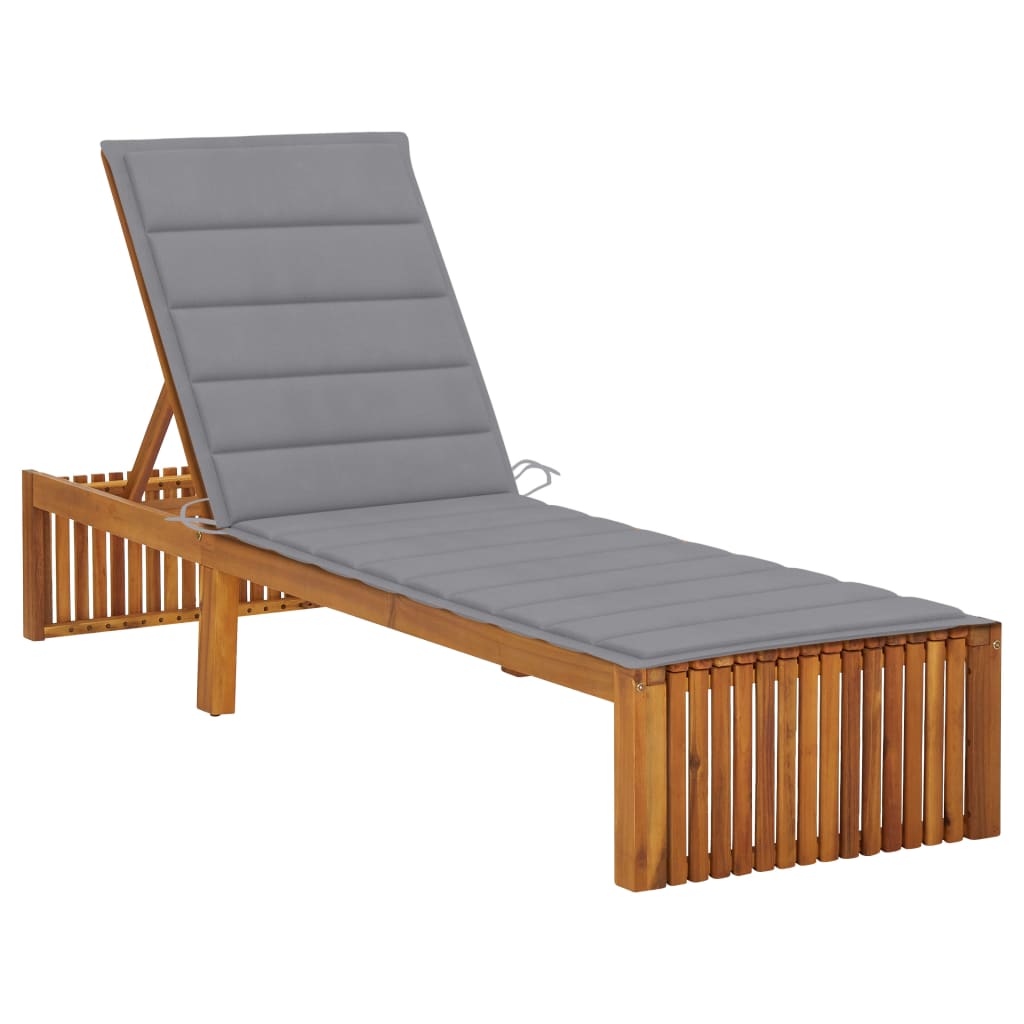 Sun lounger with cushion in solid acacia wood