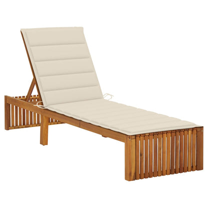 Sun lounger with cushion in solid acacia wood