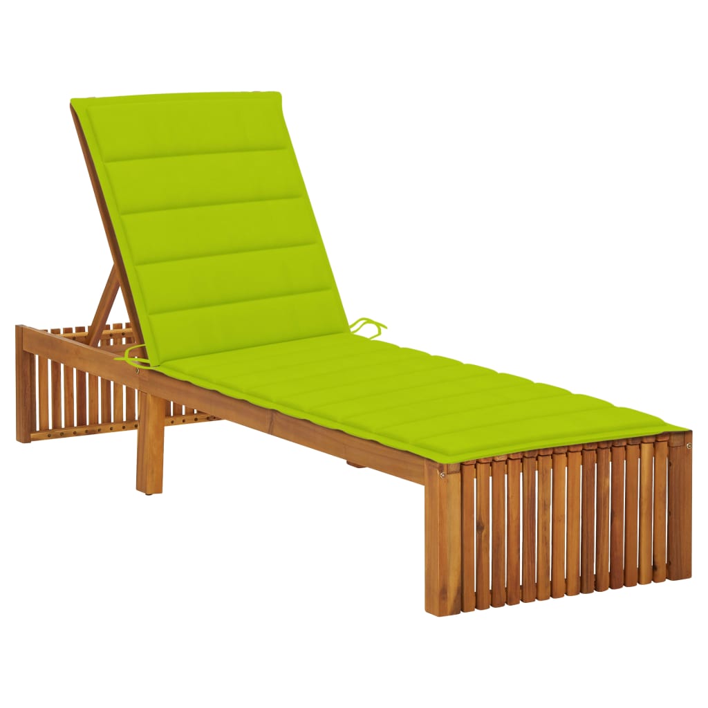 Sun lounger with cushion in solid acacia wood