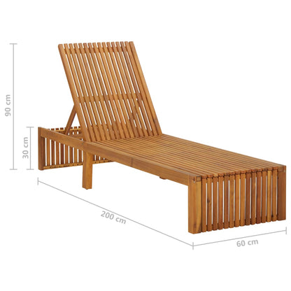 Sun lounger with cushion in solid acacia wood