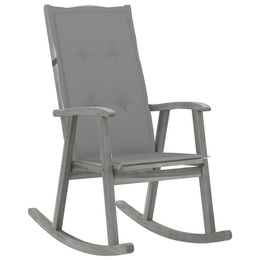 Gray Rocking Chair with Cushions in Solid Acacia Wood