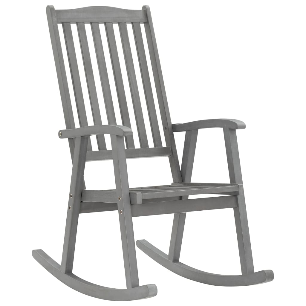 Gray Rocking Chair with Cushions in Solid Acacia Wood