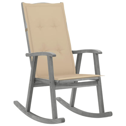 Gray Rocking Chair with Cushions in Solid Acacia Wood