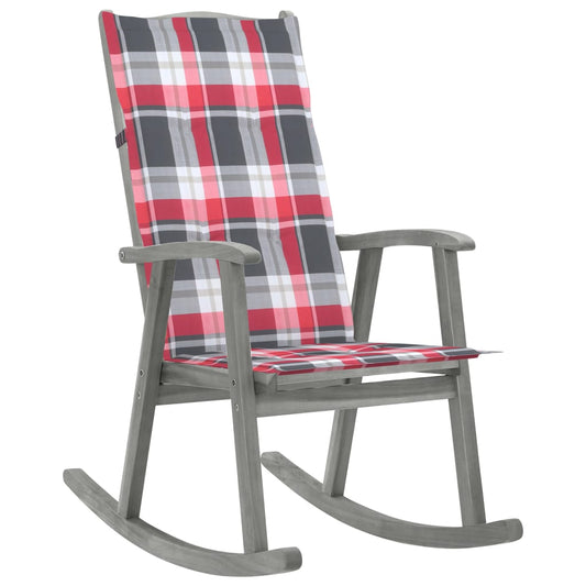 Gray Rocking Chair with Cushions in Solid Acacia Wood