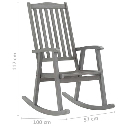 Gray Rocking Chair with Cushions in Solid Acacia Wood