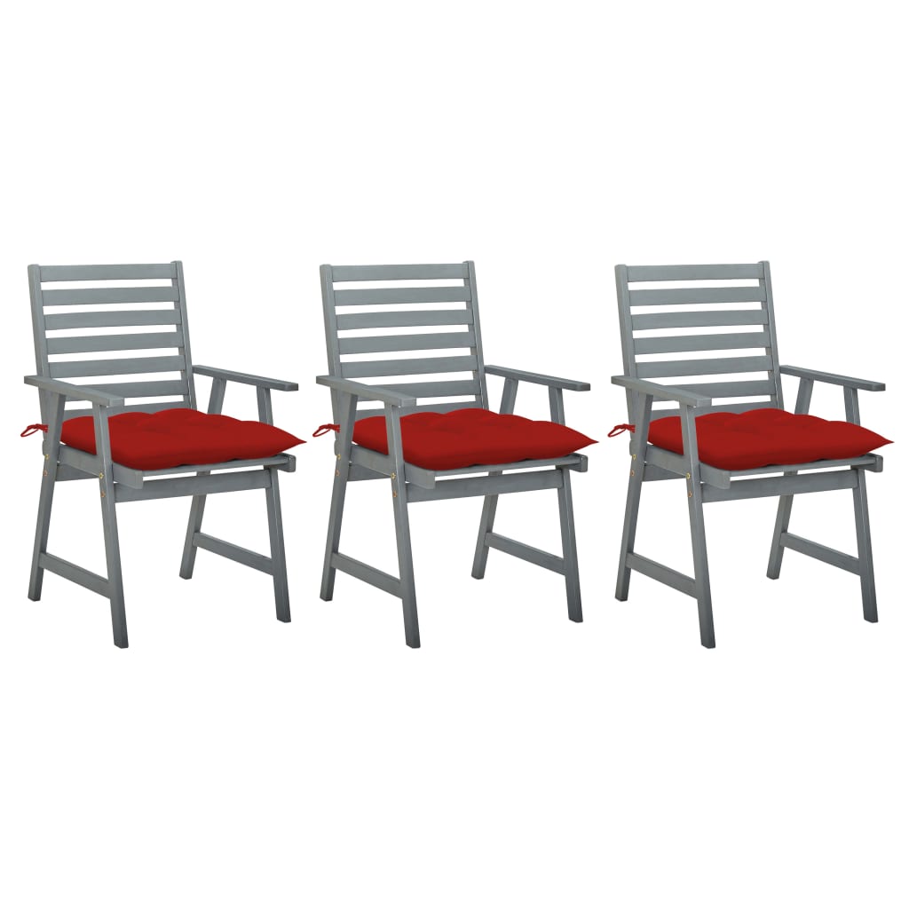 Outdoor Dining Chairs with Cushions 3 pcs Solid Acacia