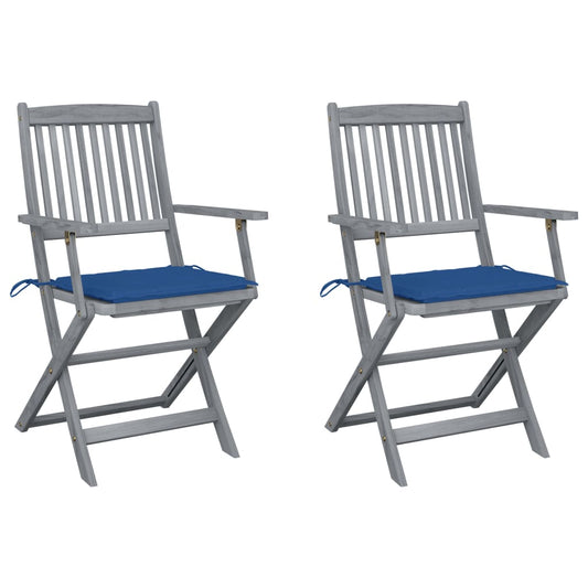 2pcs Folding Garden Chairs with Cushions in Solid Acacia