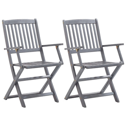 2pcs Folding Garden Chairs with Cushions in Solid Acacia