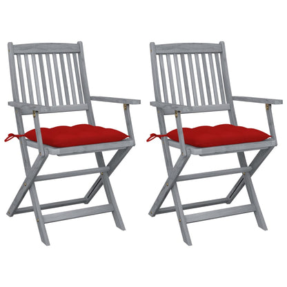 2pcs Folding Garden Chairs with Cushions in Solid Acacia