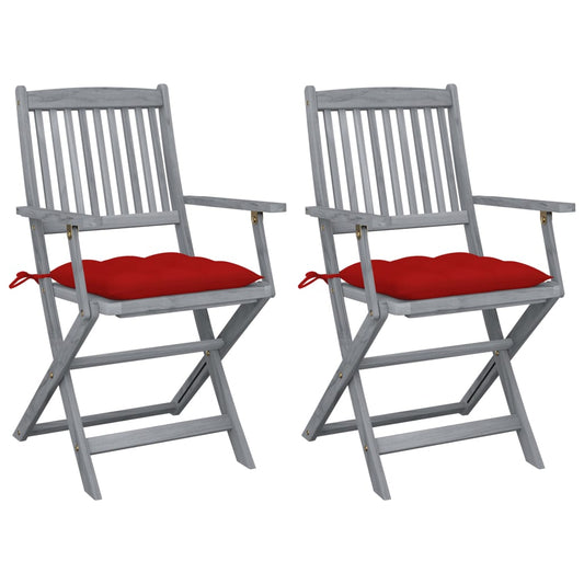 2pcs Folding Garden Chairs with Cushions in Solid Acacia