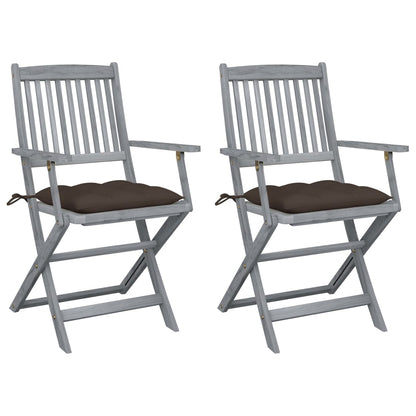 2pcs Folding Garden Chairs with Cushions in Solid Acacia