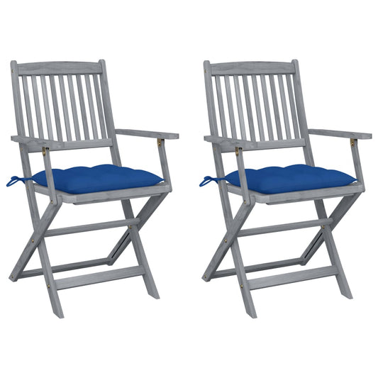 2pcs Folding Garden Chairs with Cushions in Solid Acacia