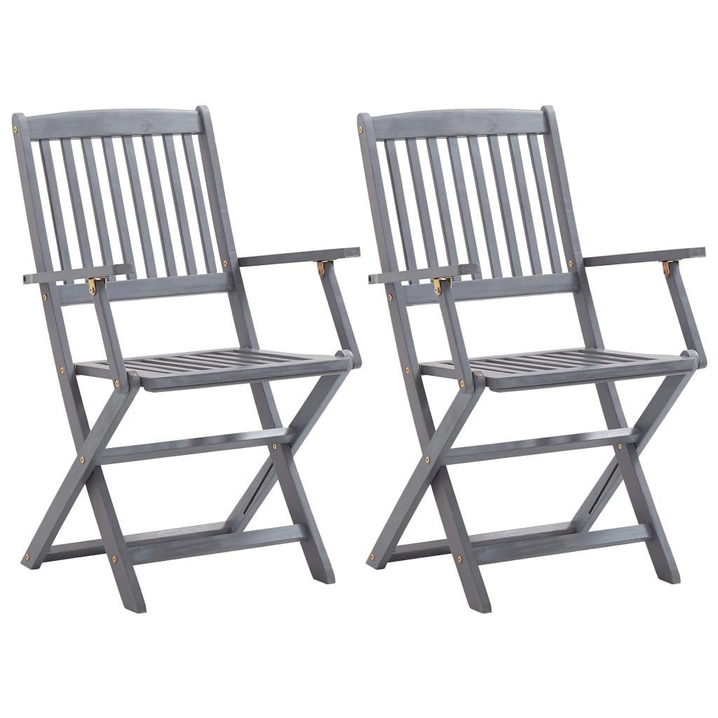 2pcs Folding Garden Chairs with Cushions in Solid Acacia