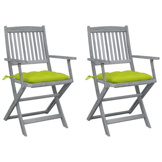 2pcs Folding Garden Chairs with Cushions in Solid Acacia