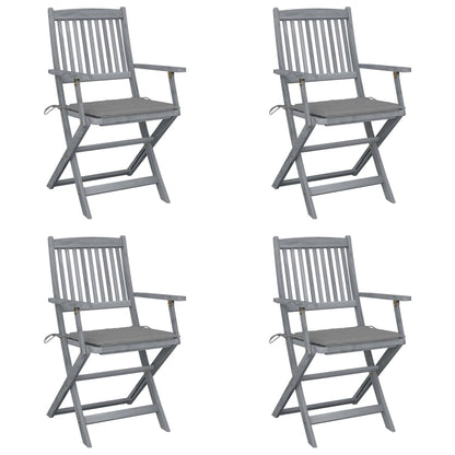 4pcs Folding Garden Chairs with Cushions in Solid Acacia