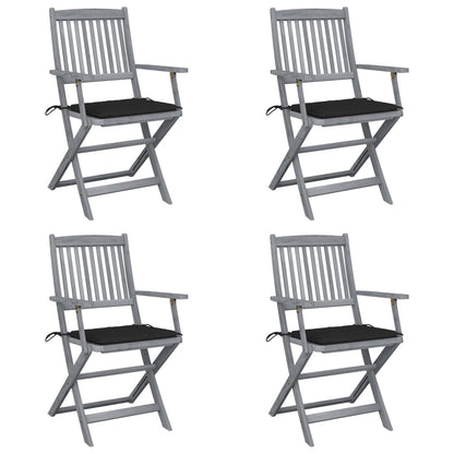 4pcs Folding Garden Chairs with Cushions in Solid Acacia