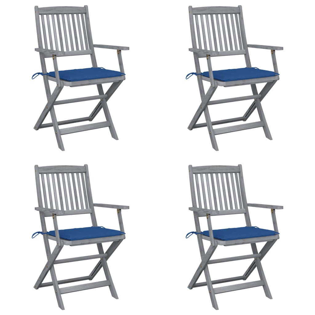 4pcs Folding Garden Chairs with Cushions in Solid Acacia