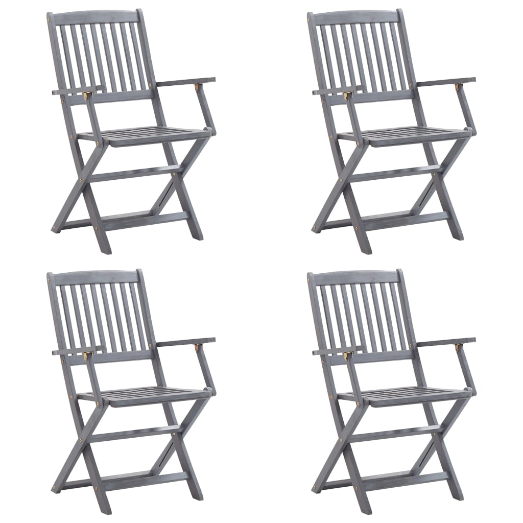 4pcs Folding Garden Chairs with Cushions in Solid Acacia