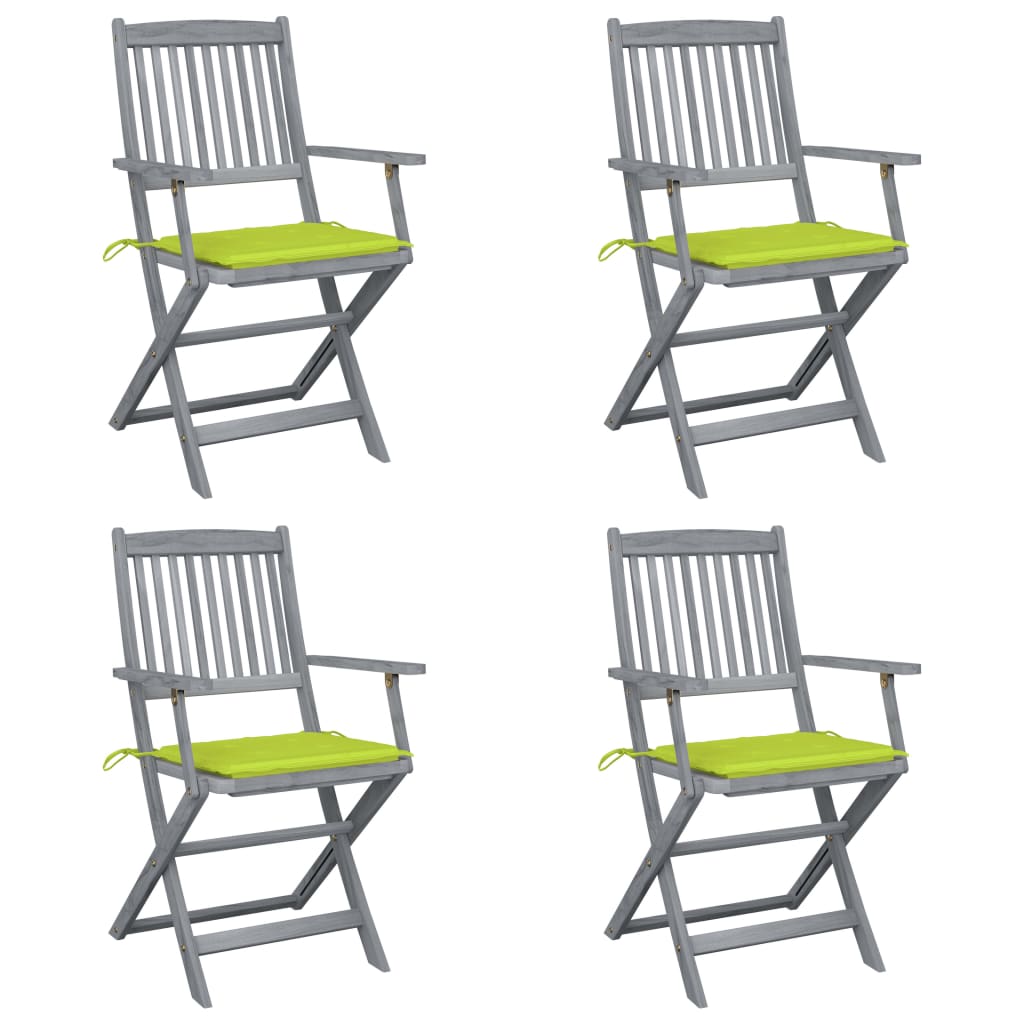 4pcs Folding Garden Chairs with Cushions in Solid Acacia