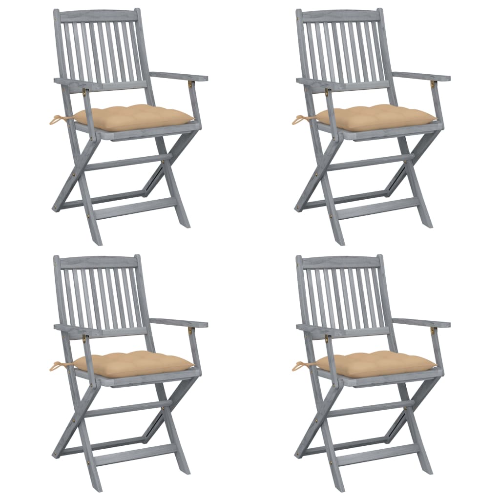 4pcs Folding Garden Chairs with Cushions in Solid Acacia