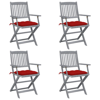 4pcs Folding Garden Chairs with Cushions in Solid Acacia